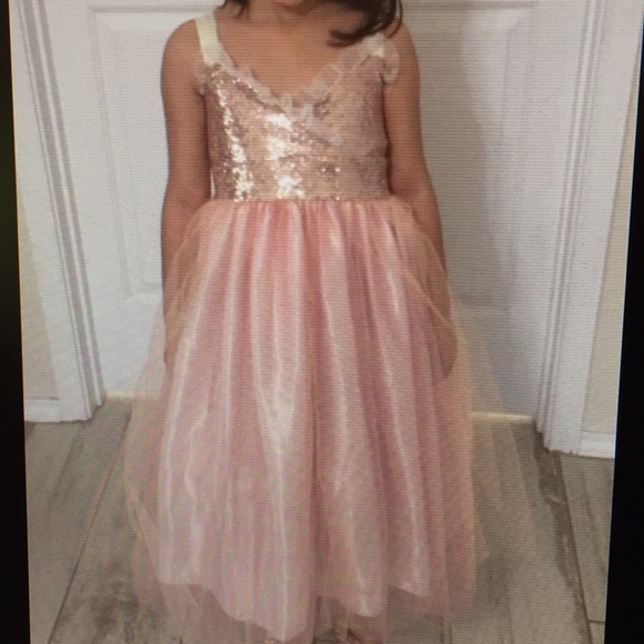 Sequin Bodice Ruffle Bias Trim Girl Dress Blush - Picture 4 of 4
